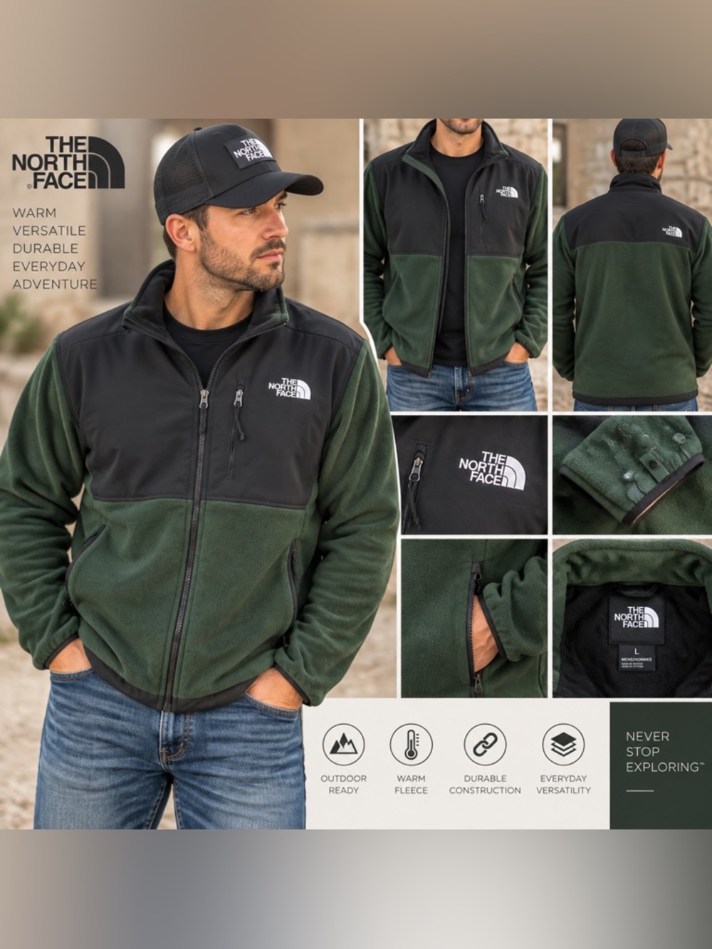 The North Face Men’s Green & Black Fleece Jacket – Size Large